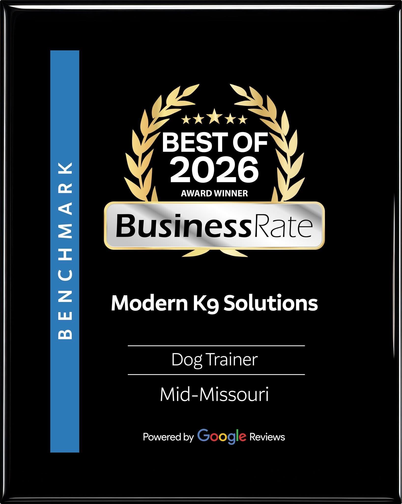 BusinessRate Best of 2026 award for Modern K9 Solutions dog trainer